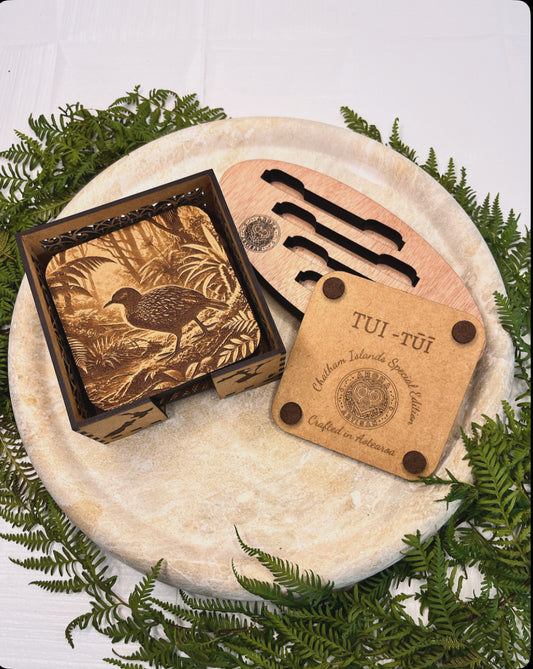 Chatham Islands Collection | Wood Coasters Set with Wood Case