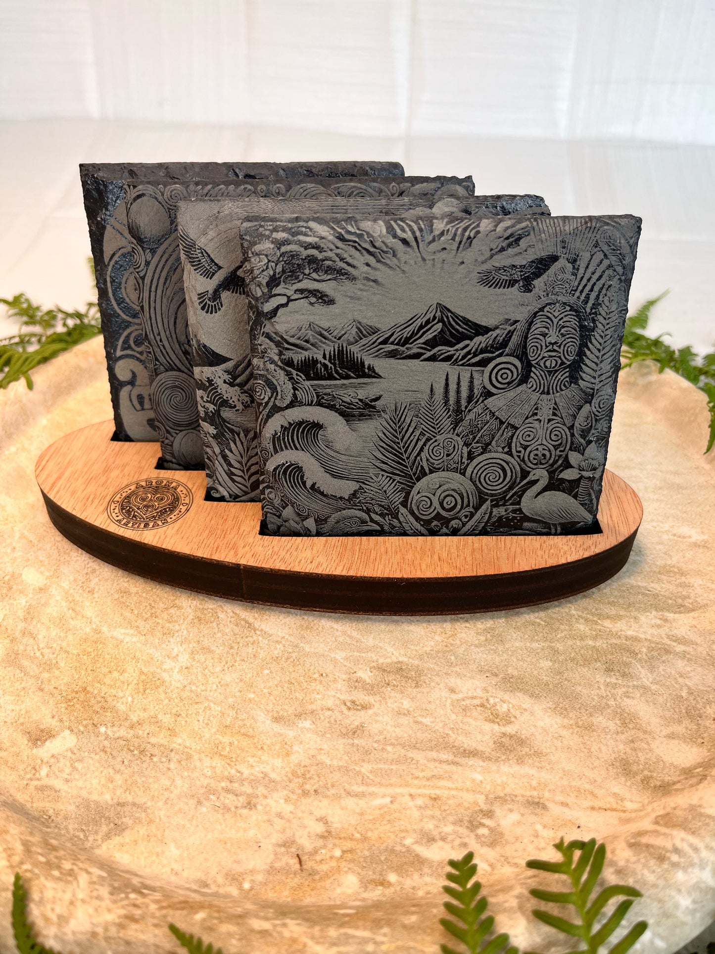 Mother Nature - Te Taiao Collection | Slate Coaster Sets With Wood Case