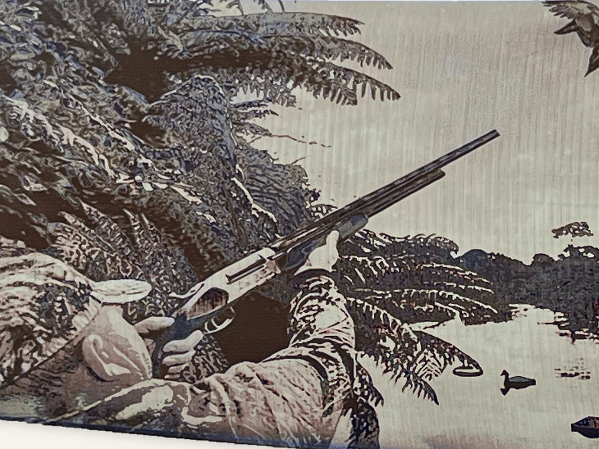 Close-up of the photographed engraving on the Call of the Wild cleaver