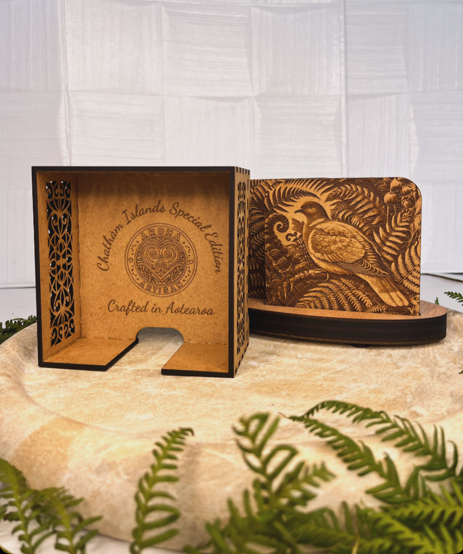 Chatham Islands Collection | Wood Coasters Set with Wood Case