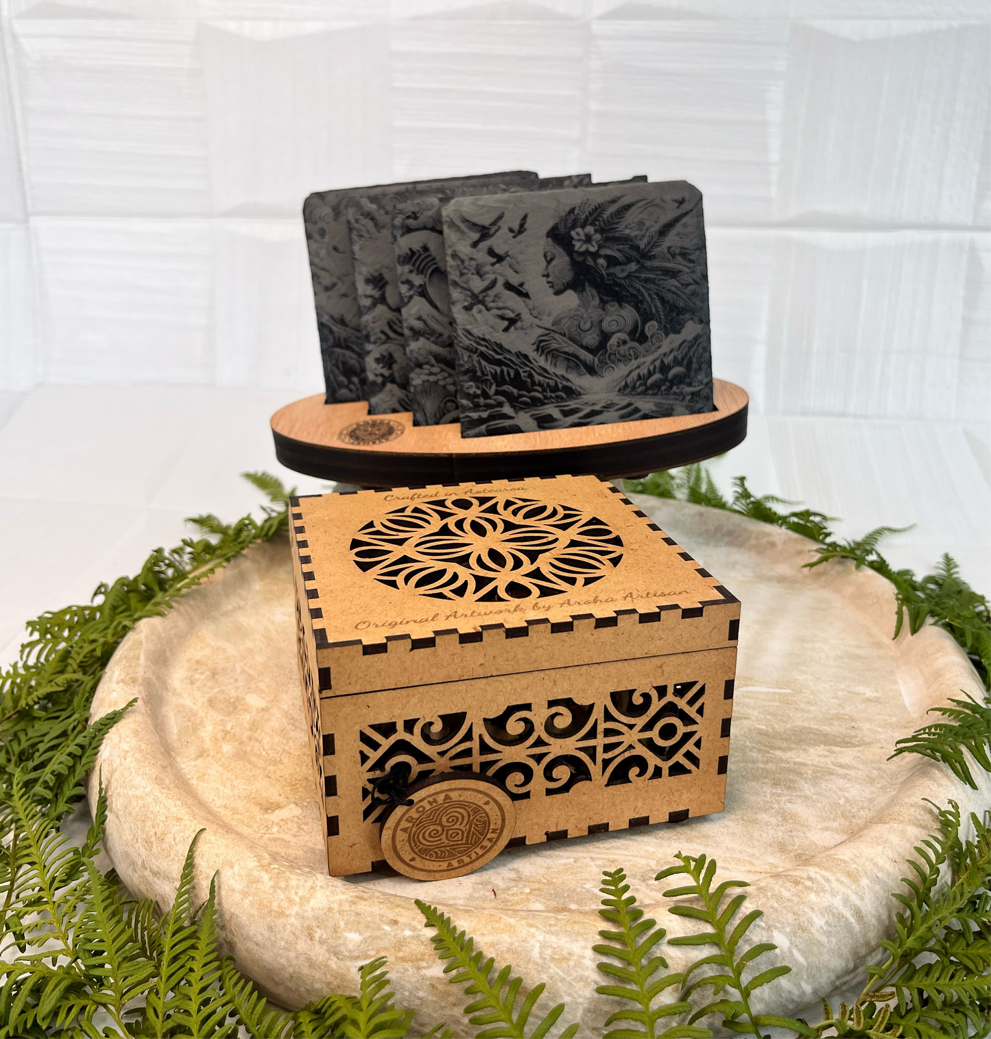 Mother Nature - Te Taiao Collection | Slate Coaster Sets With Wood Case