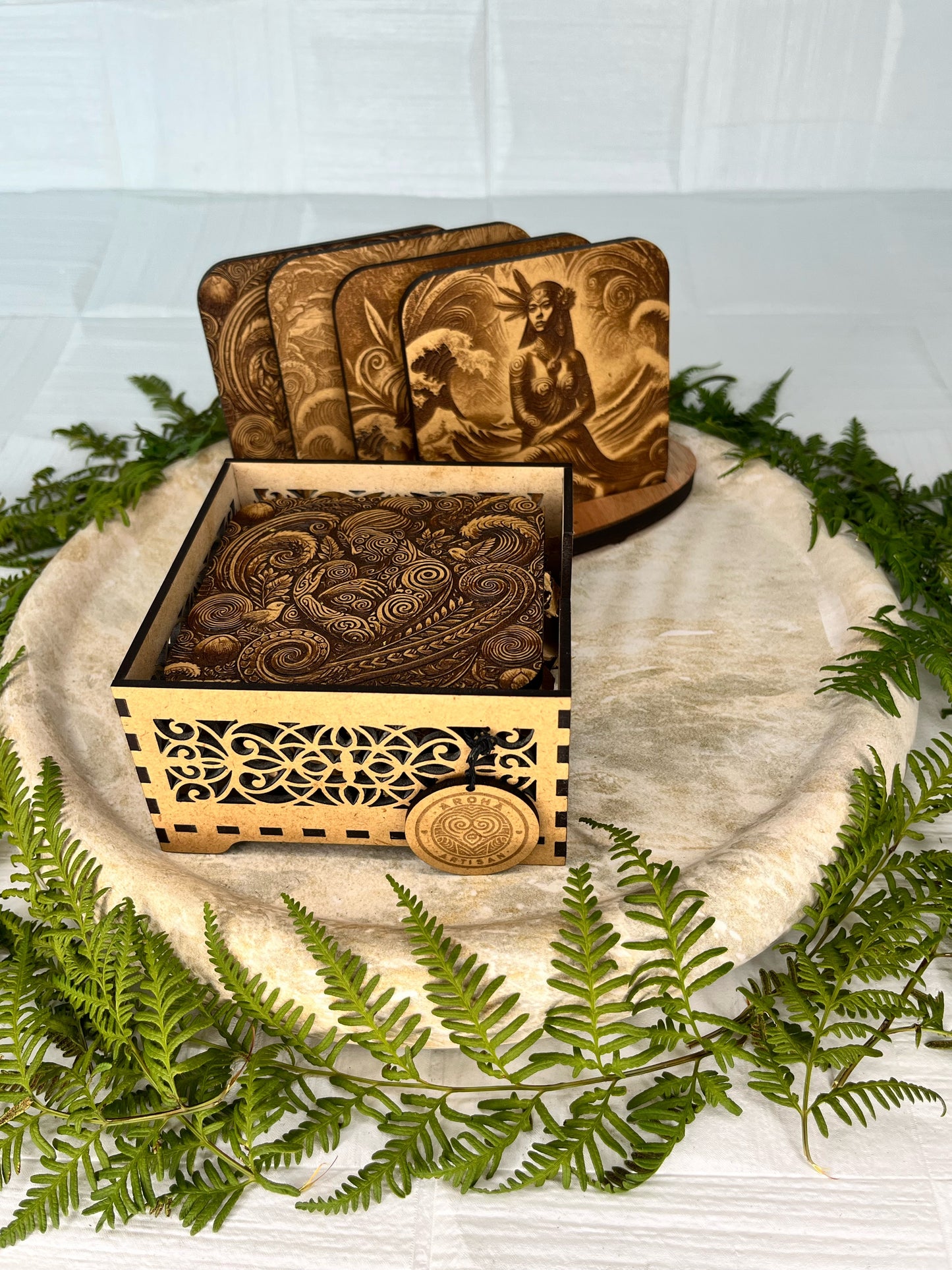 Mother Nature - Te Taiao Collection | Wood Coaster Sets with Wood Case