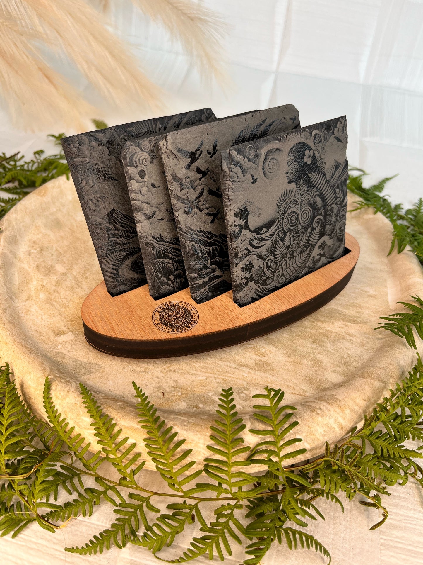 Mother Nature - Te Taiao Collection | Slate Coaster Sets With Wood Case
