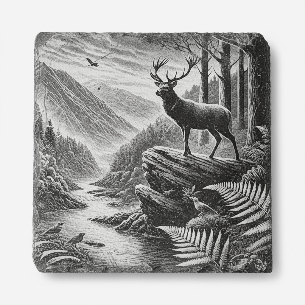 Stag’s Edge engraving on one natural slate coaster