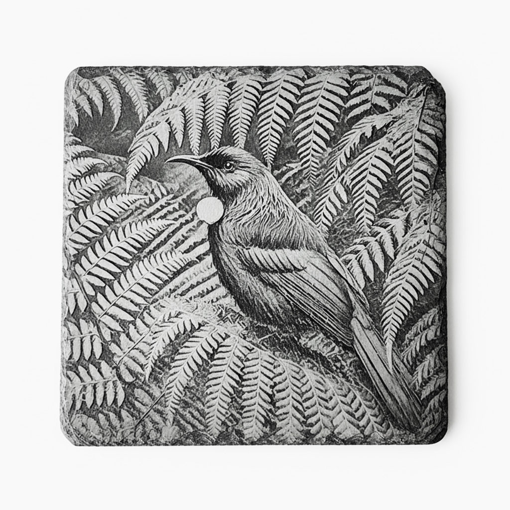 Tūī Fern engraving on one natural slate coaster