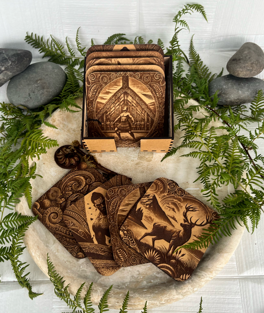 Mother Nature - Te Taiao Collection | Wood Coaster Sets with Wood Case