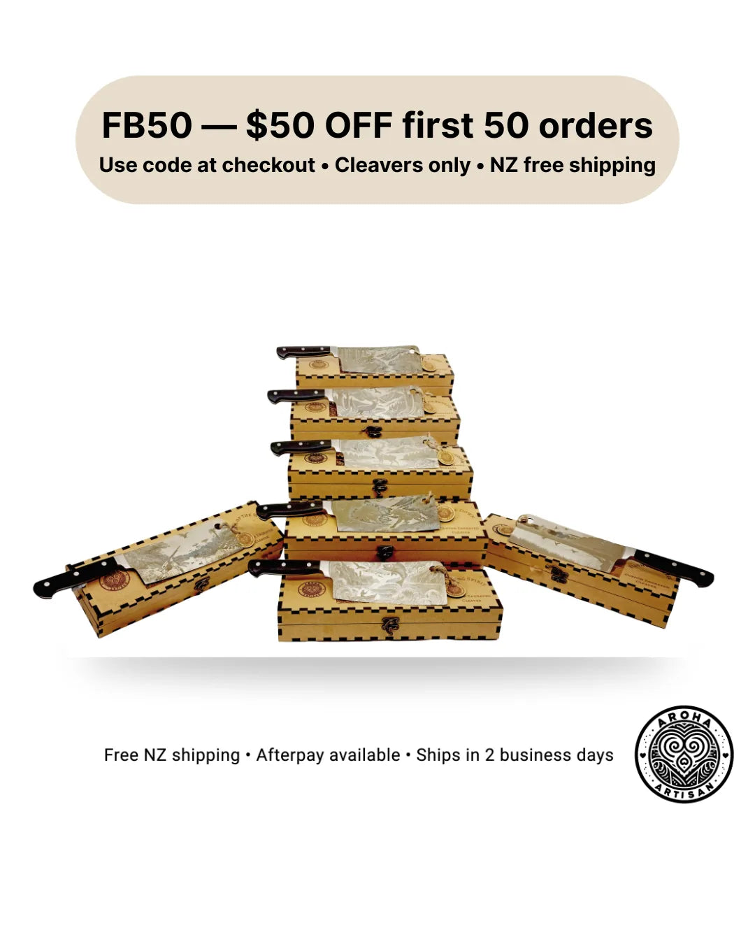 FB50 — $50 off first 50 Engraved Cleavers