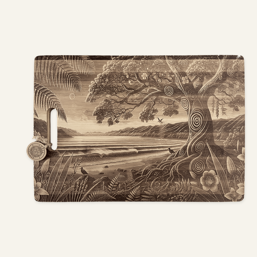 Ancient Tree artwork engraved on a bamboo board