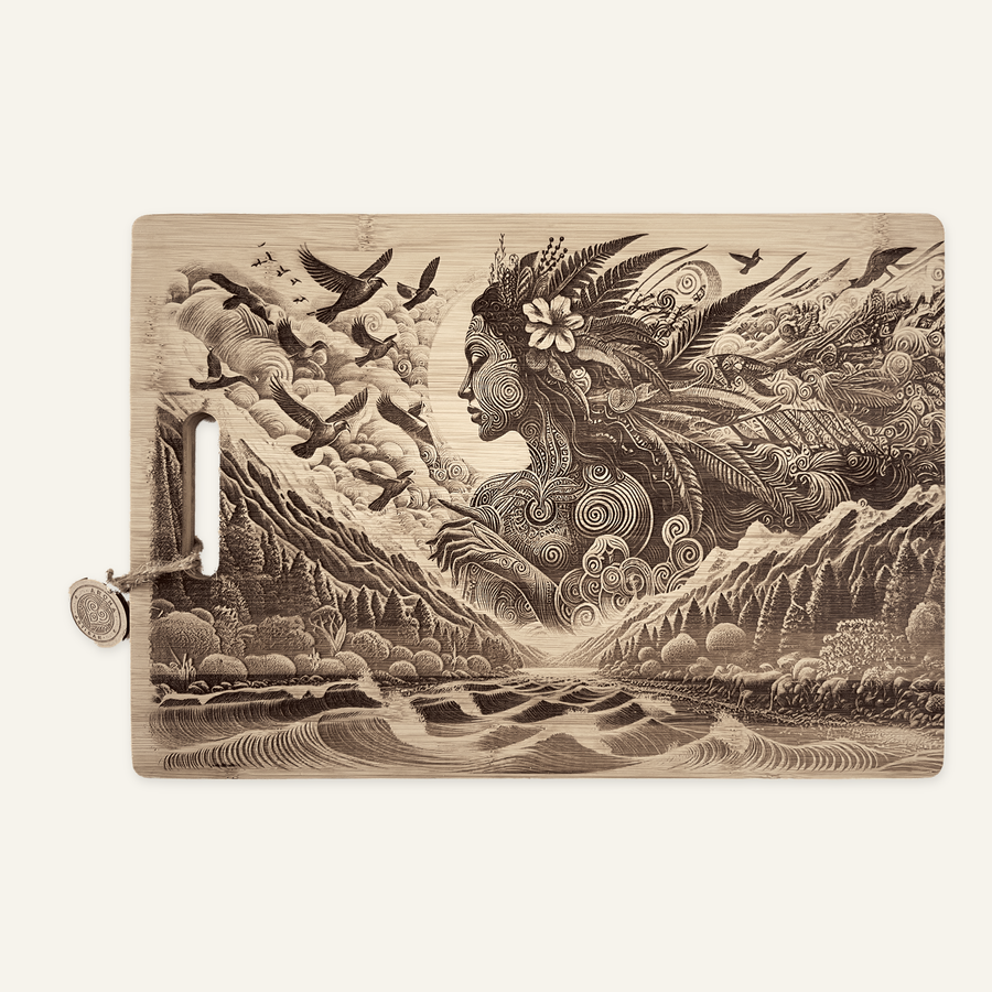 Gaia artwork engraved on a bamboo board