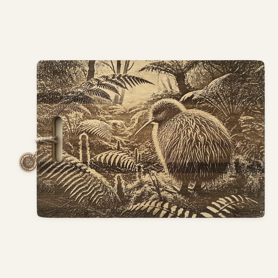 Kiwi Side artwork engraved on a bamboo board