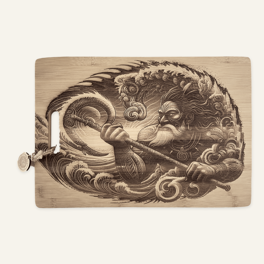 Maui v2 artwork engraved on a bamboo board
