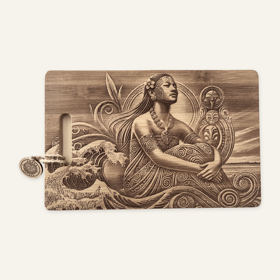 Pania of the Ocean artwork engraved on a bamboo board