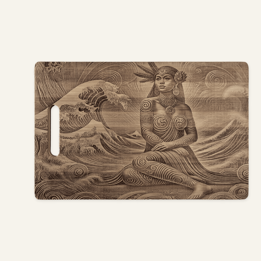 Pania of the Reef artwork engraved on a bamboo board