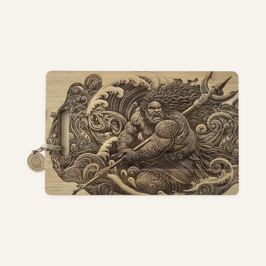 Tangaroa — edge-to-edge artwork engraved on a bamboo board