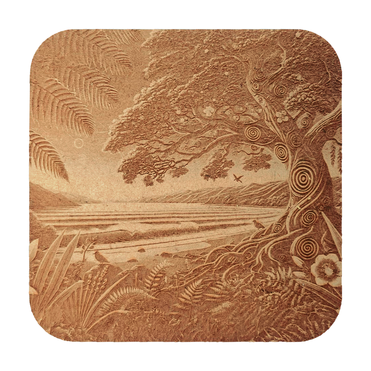 Ancient Tree artwork engraved on a Wood/MDF coaster