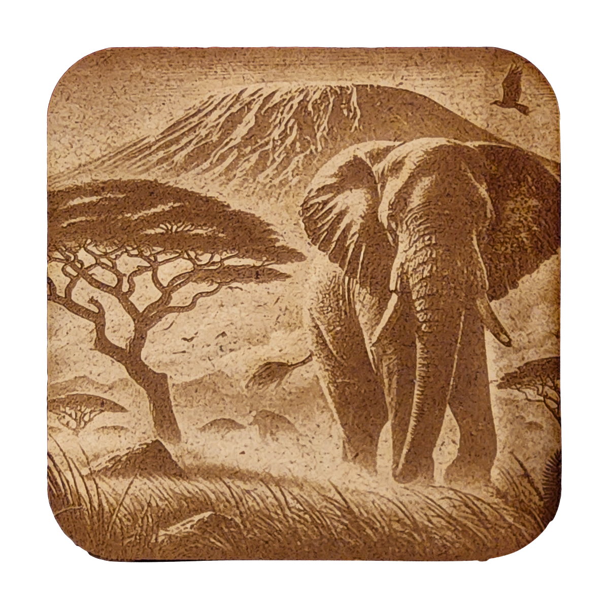 Where Giants Walk artwork engraved on a Wood/MDF coaster