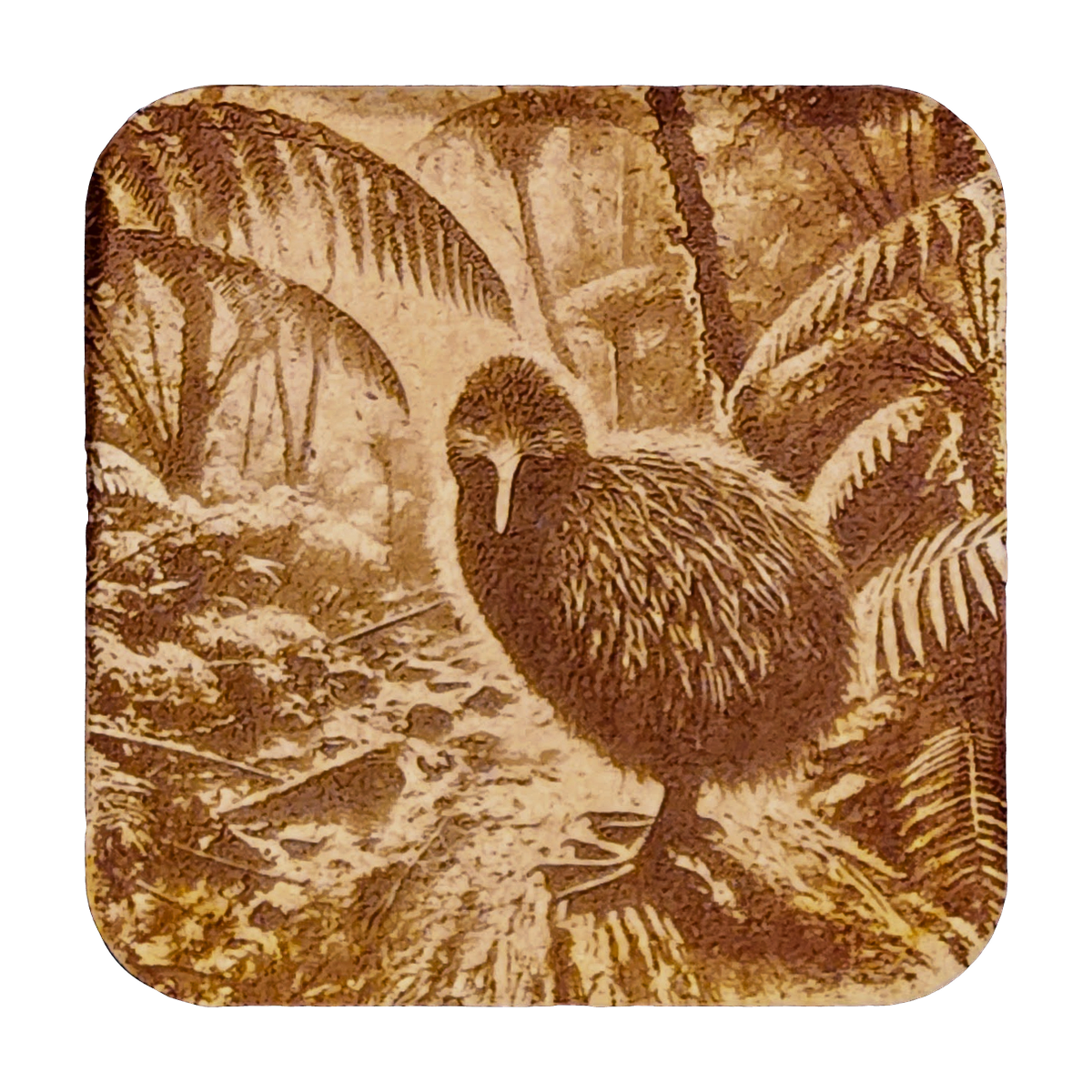 Kiwi Front artwork engraved on a Wood/MDF coaster