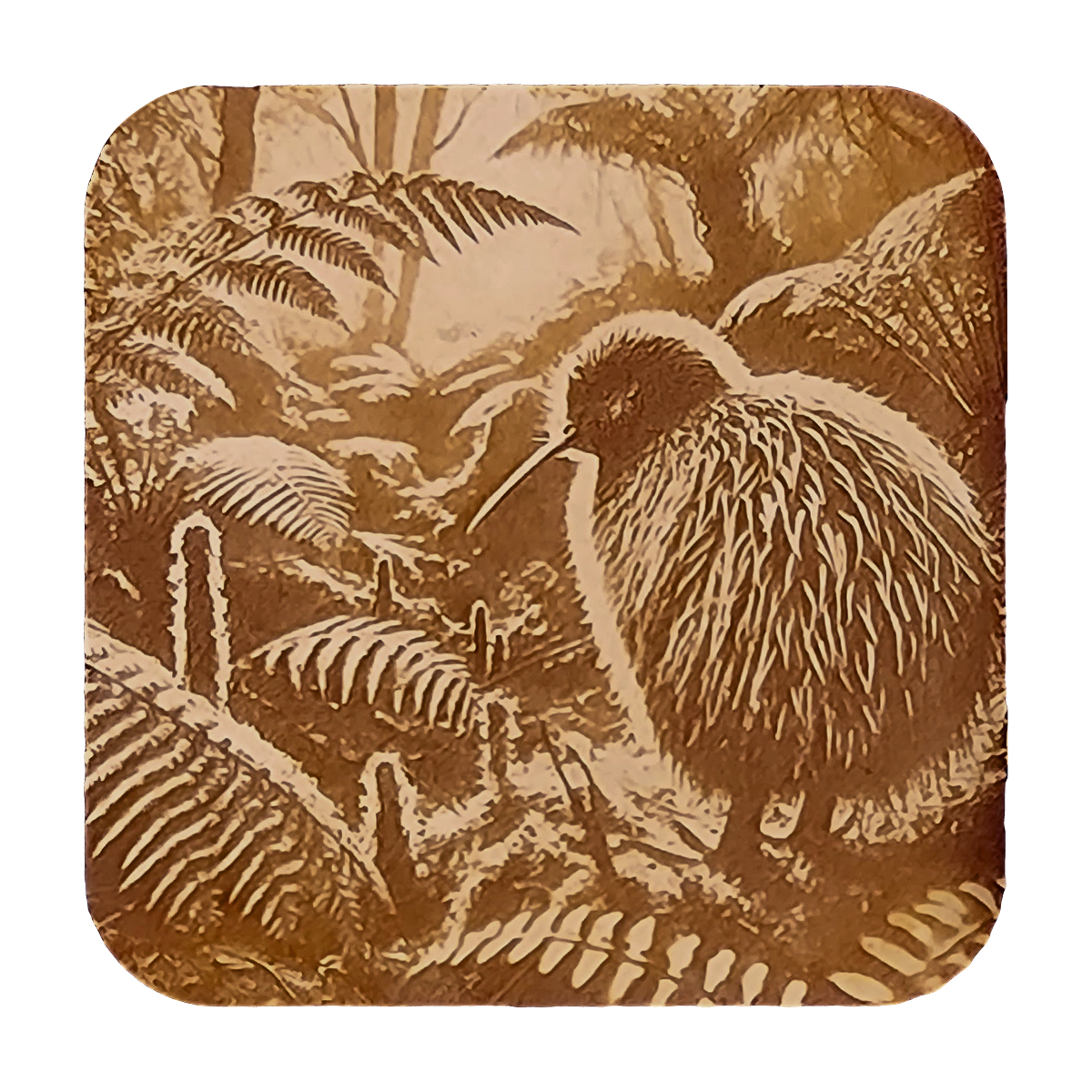 Kiwi Side artwork engraved on a Wood/MDF coaster