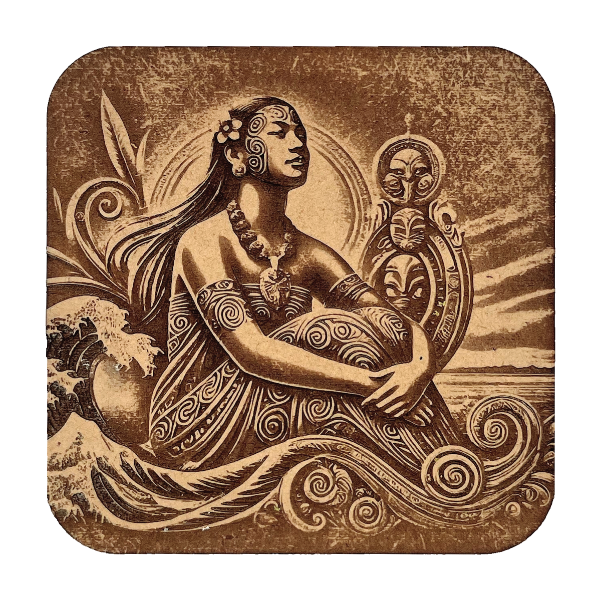 Pania of the Ocean artwork engraved on a Wood/MDF coaster