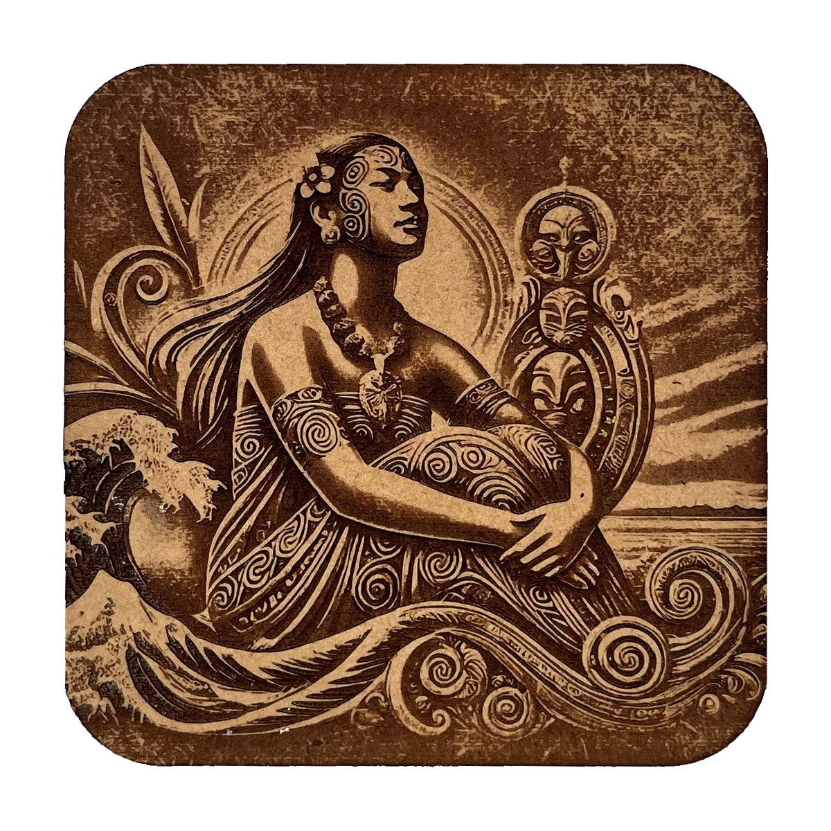 Pania of the Ocean artwork engraved on a Wood/MDF coaster