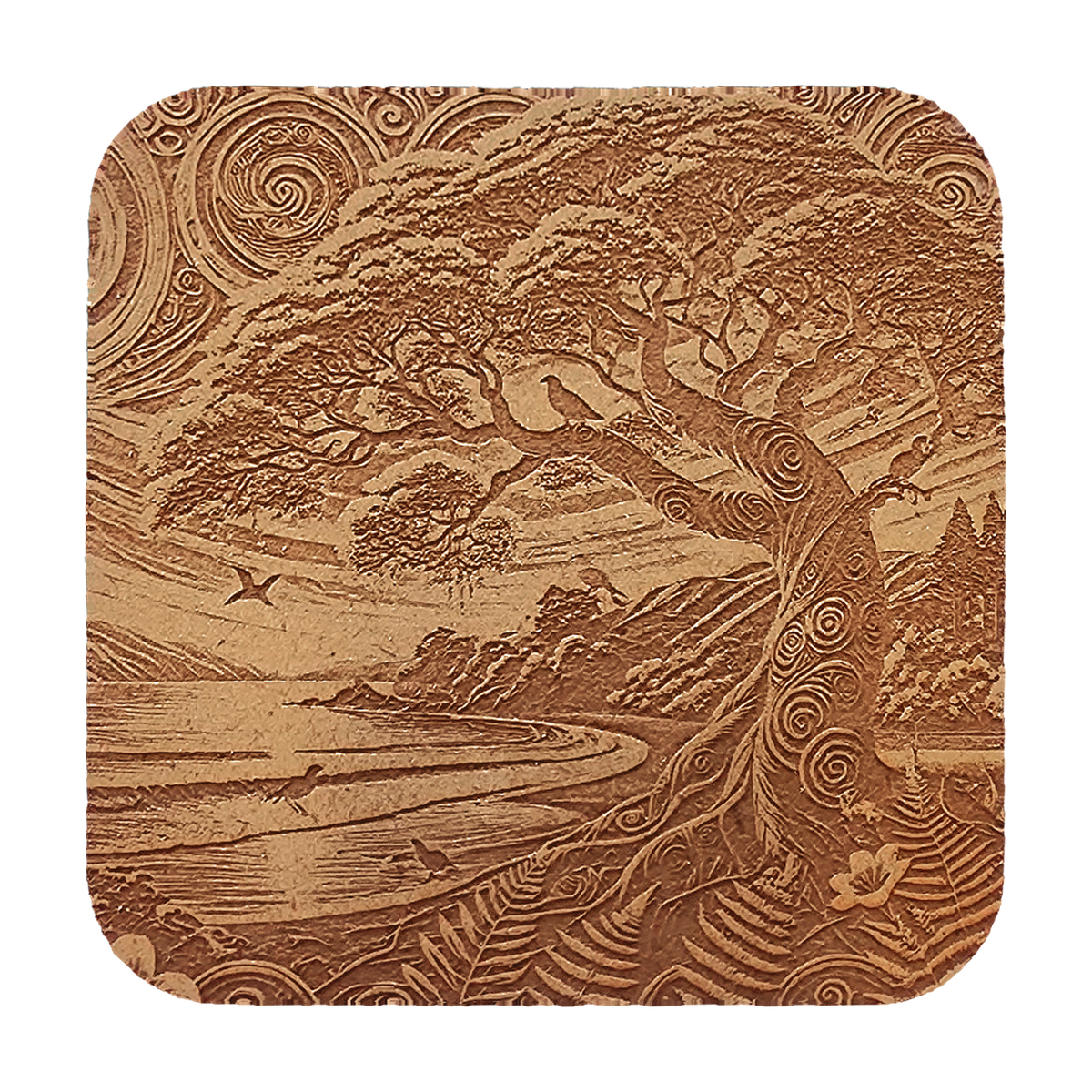 Serene Beach artwork engraved on a Wood/MDF coaster