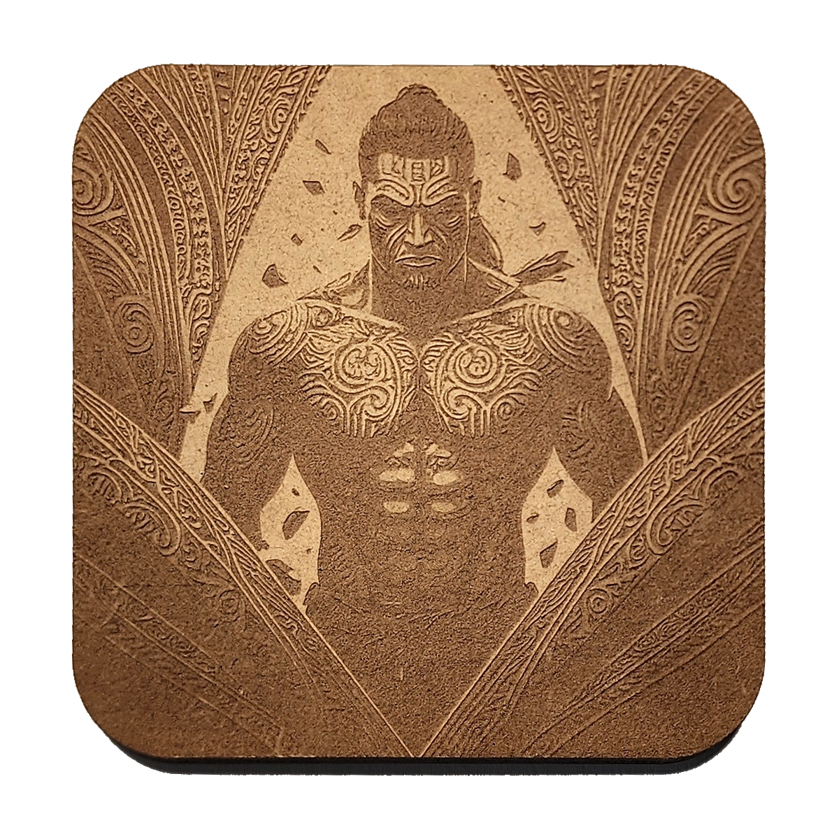 Warriors artwork engraved on a Wood/MDF coaster