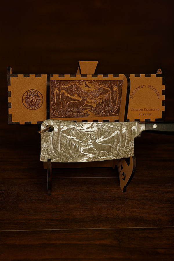 Engraved Cleaver (Knife) — Hunter’s Sunrise | Aroha Artisan NZ